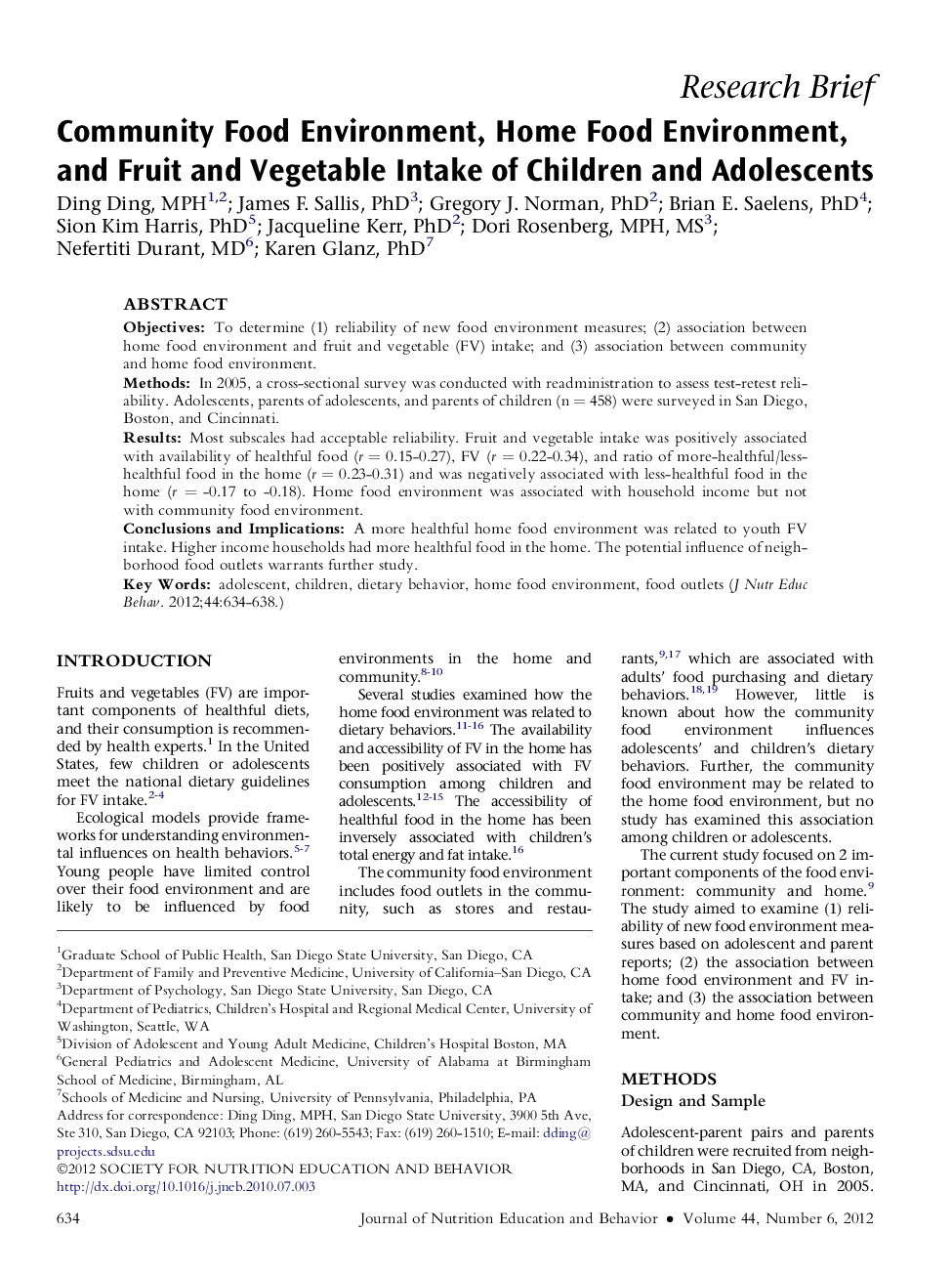 Community Food Environment, Home Food Environment, and Fruit and Vegetable Intake of Children and Adolescents