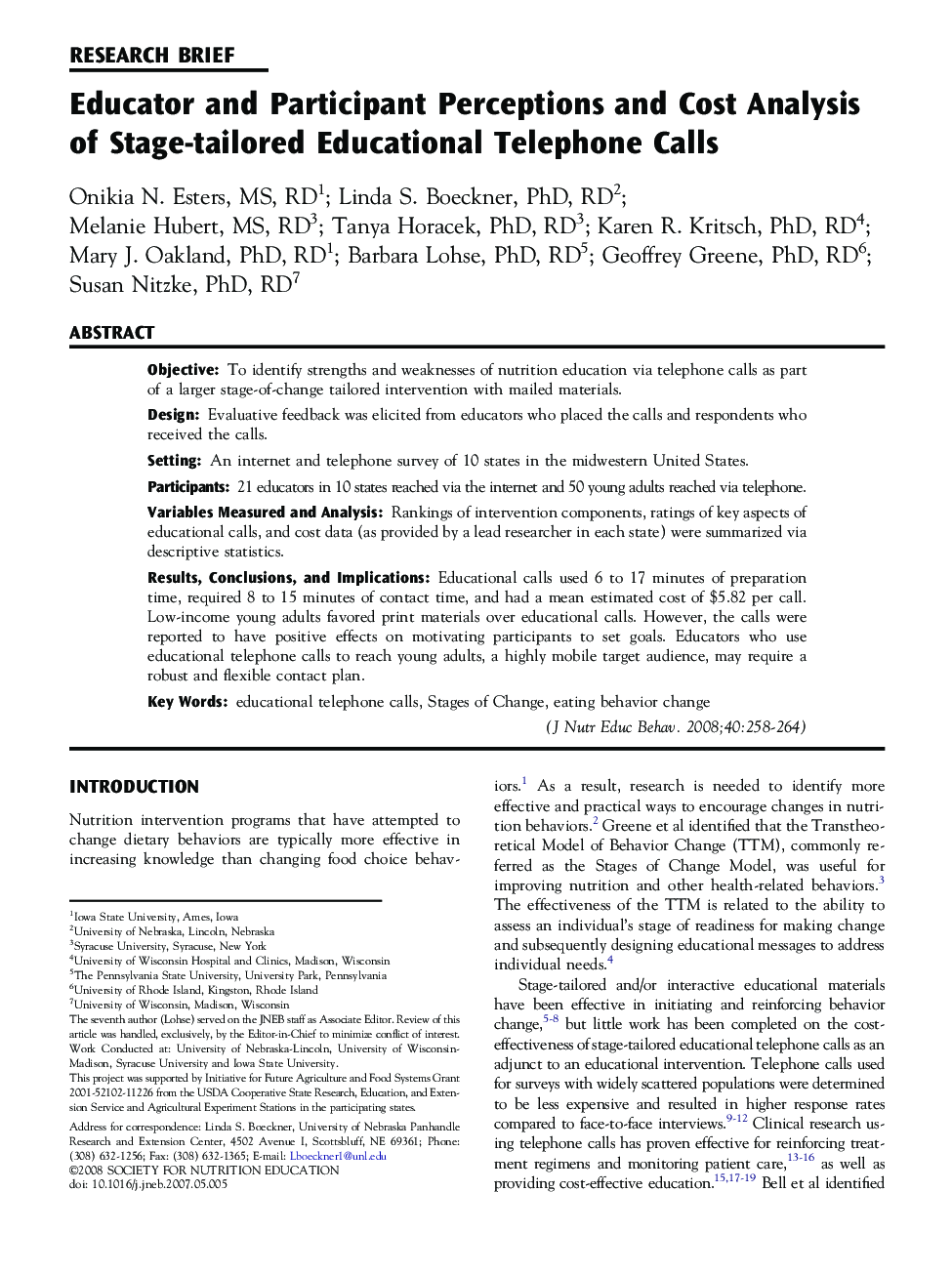 Educator and Participant Perceptions and Cost Analysis of Stage-tailored Educational Telephone Calls 