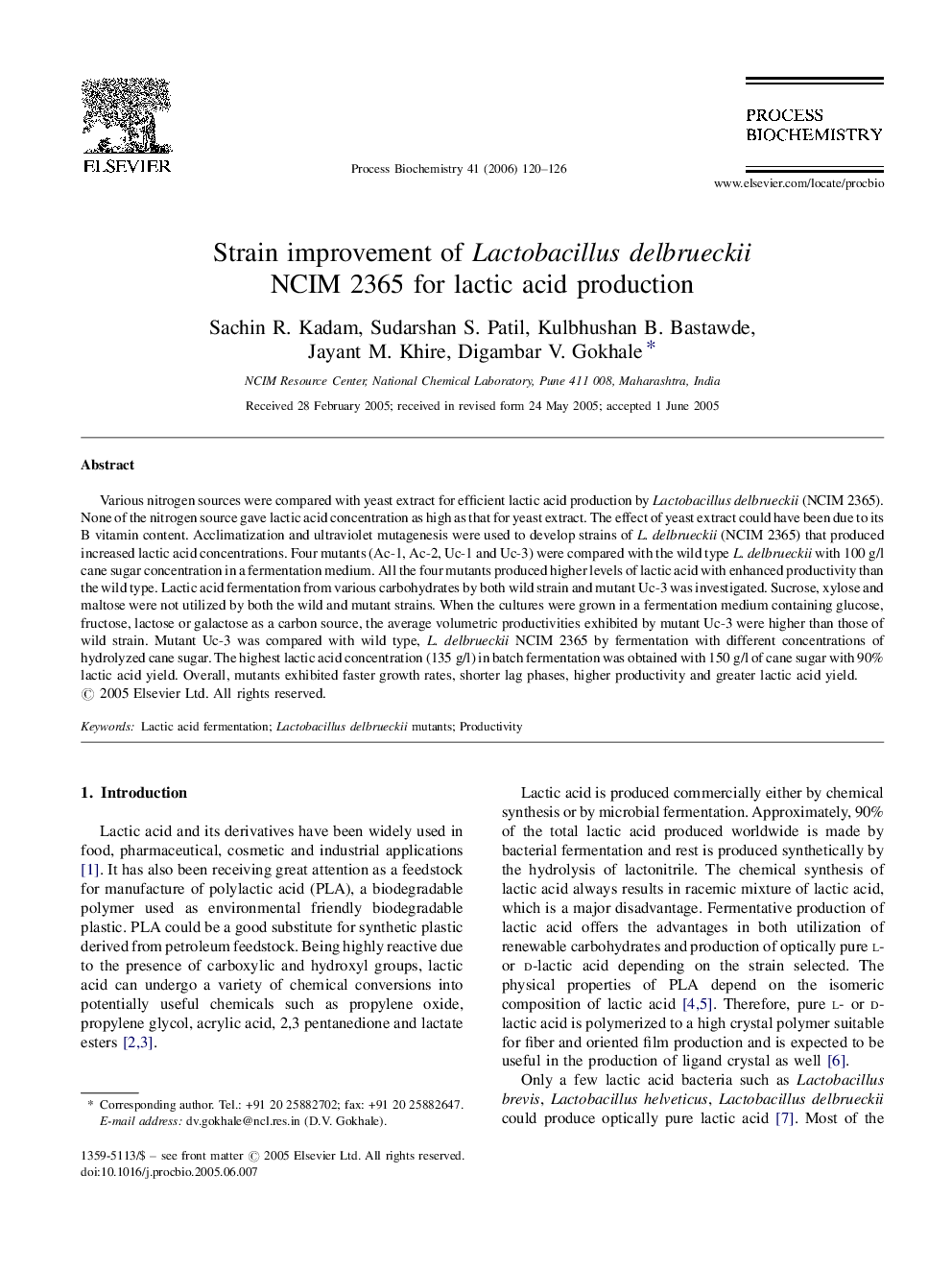 Strain improvement of Lactobacillus delbrueckii NCIM 2365 for lactic acid production