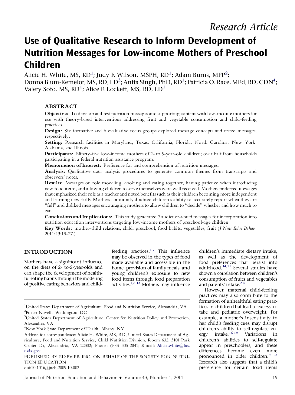 Use of Qualitative Research to Inform Development of Nutrition Messages for Low-income Mothers of Preschool Children