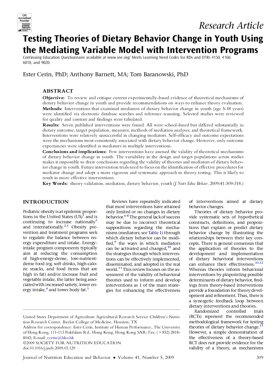 Testing Theories of Dietary Behavior Change in Youth Using the Mediating Variable Model with Intervention Programs 