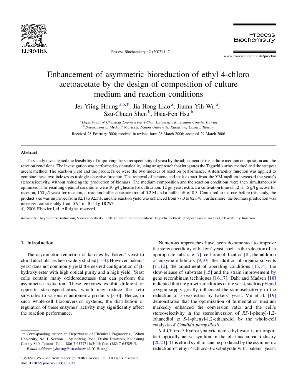 Enhancement of asymmetric bioreduction of ethyl 4-chloro acetoacetate by the design of composition of culture medium and reaction conditions