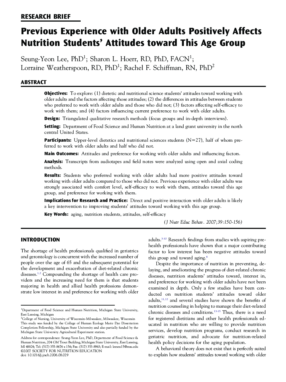 Previous Experience with Older Adults Positively Affects Nutrition Students’ Attitudes toward This Age Group 