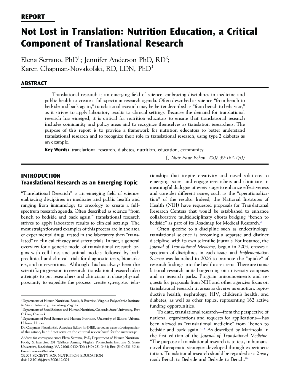 Not Lost in Translation: Nutrition Education, a Critical Component of Translational Research