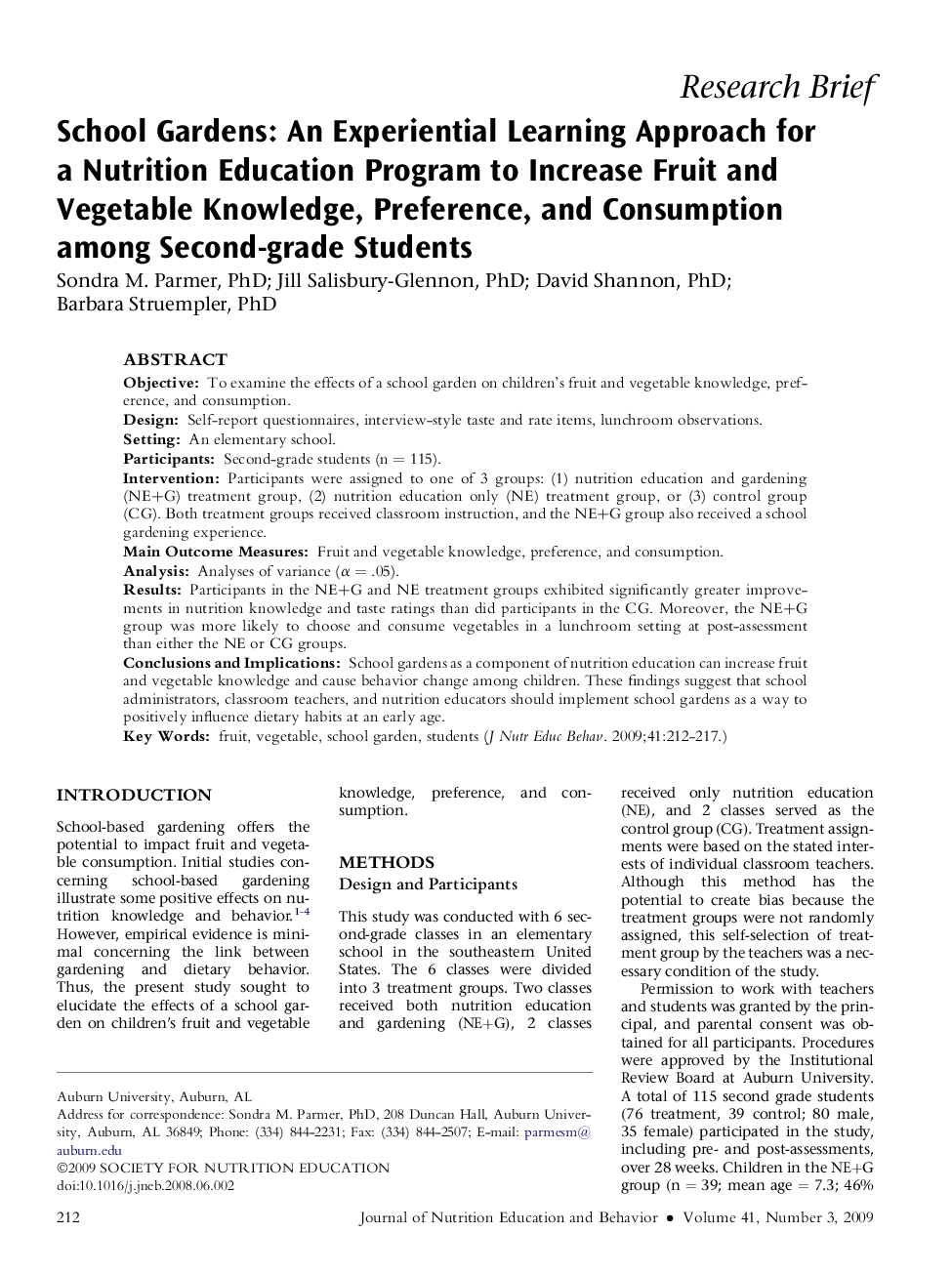 School Gardens: An Experiential Learning Approach for a Nutrition Education Program to Increase Fruit and Vegetable Knowledge, Preference, and Consumption among Second-grade Students