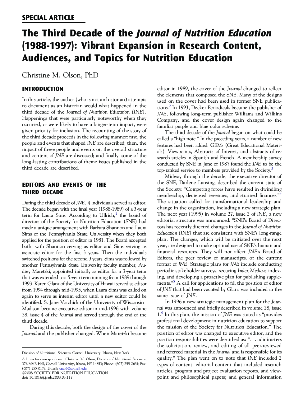 The Third Decade of the Journal of Nutrition Education (1988-1997): Vibrant Expansion in Research Content, Audiences, and Topics for Nutrition Education