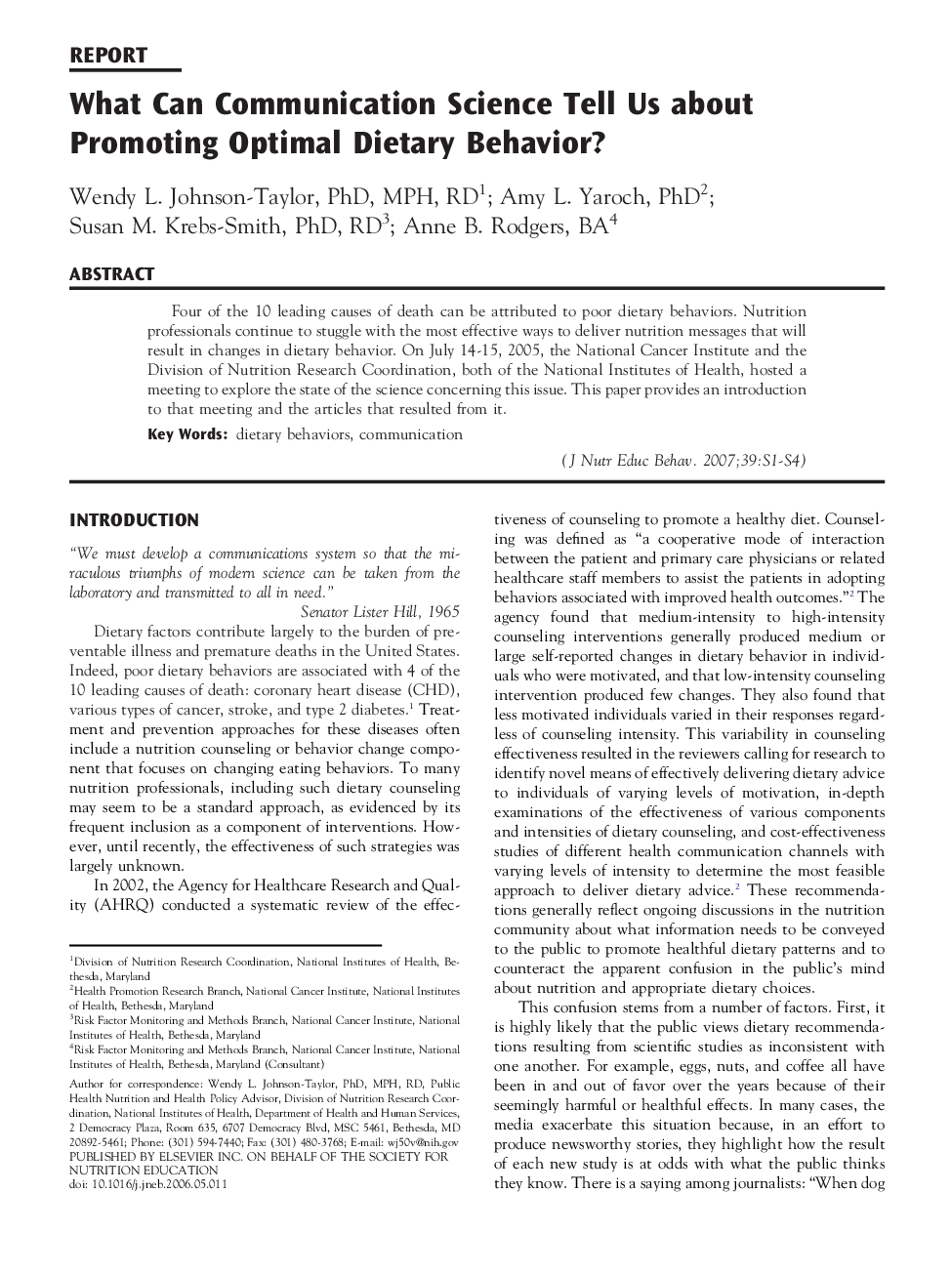 What Can Communication Science Tell Us about Promoting Optimal Dietary Behavior?