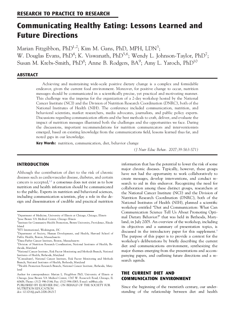 Communicating Healthy Eating: Lessons Learned and Future Directions