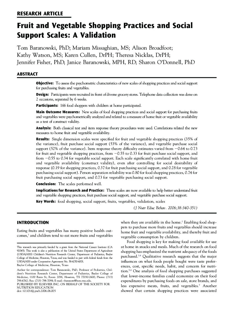 Fruit and Vegetable Shopping Practices and Social Support Scales: A Validation 