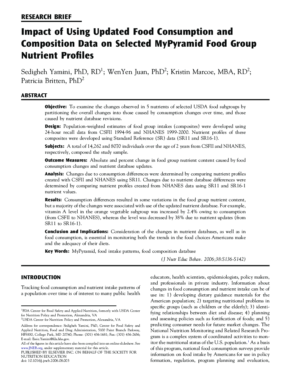 Impact of Using Updated Food Consumption and Composition Data on Selected MyPyramid Food Group Nutrient Profiles 