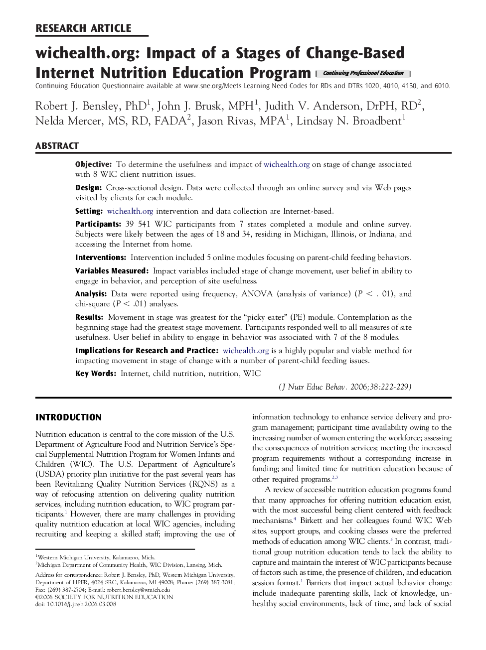 wichealth.org: Impact of a Stages of Change-Based Internet Nutrition Education Program 