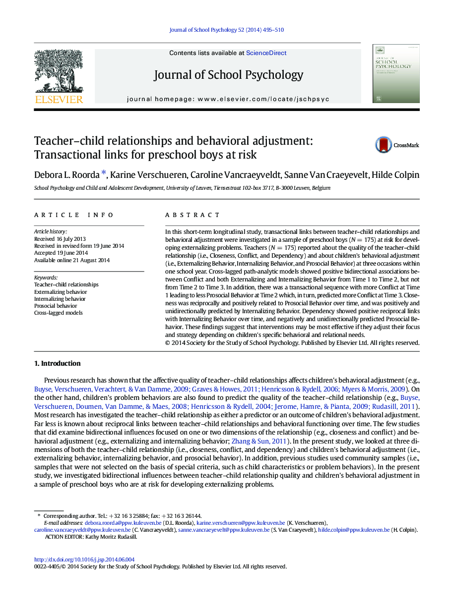 Teacher–child relationships and behavioral adjustment: Transactional links for preschool boys at risk