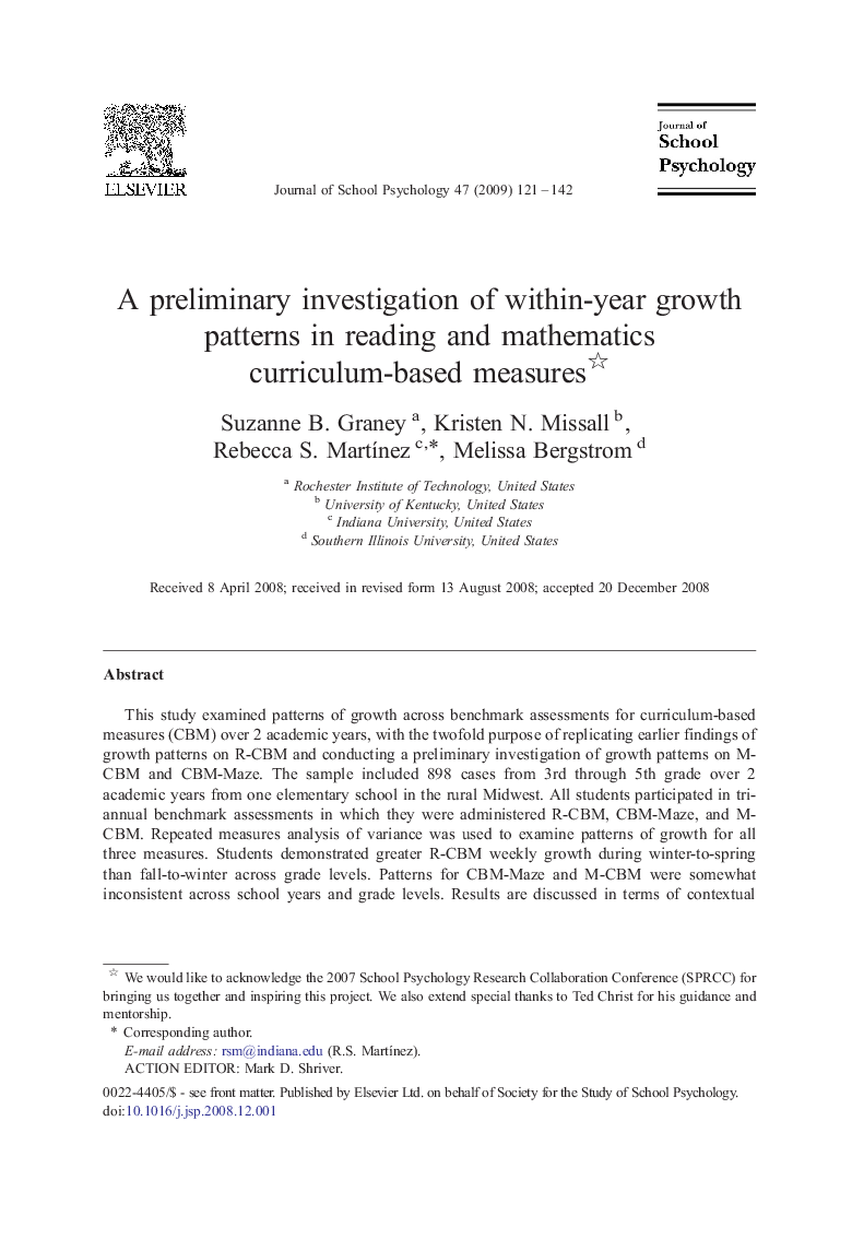 A preliminary investigation of within-year growth patterns in reading and mathematics curriculum-based measures 