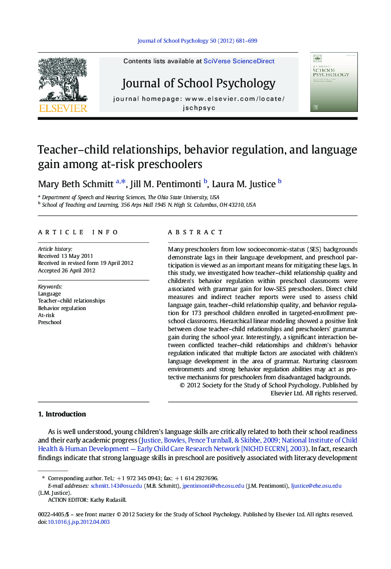 Teacher–child relationships, behavior regulation, and language gain among at-risk preschoolers