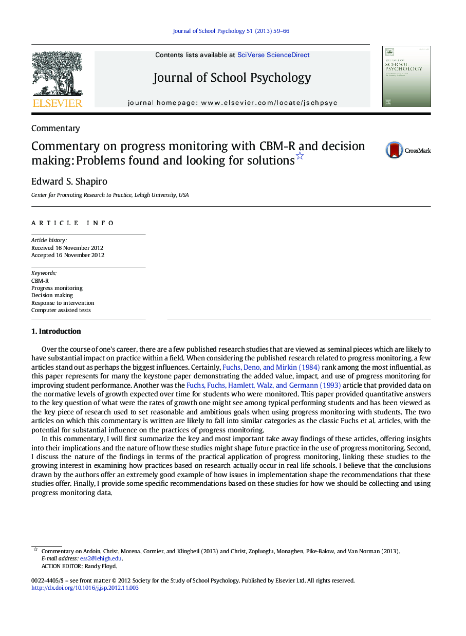 Commentary on progress monitoring with CBM-R and decision making: Problems found and looking for solutions