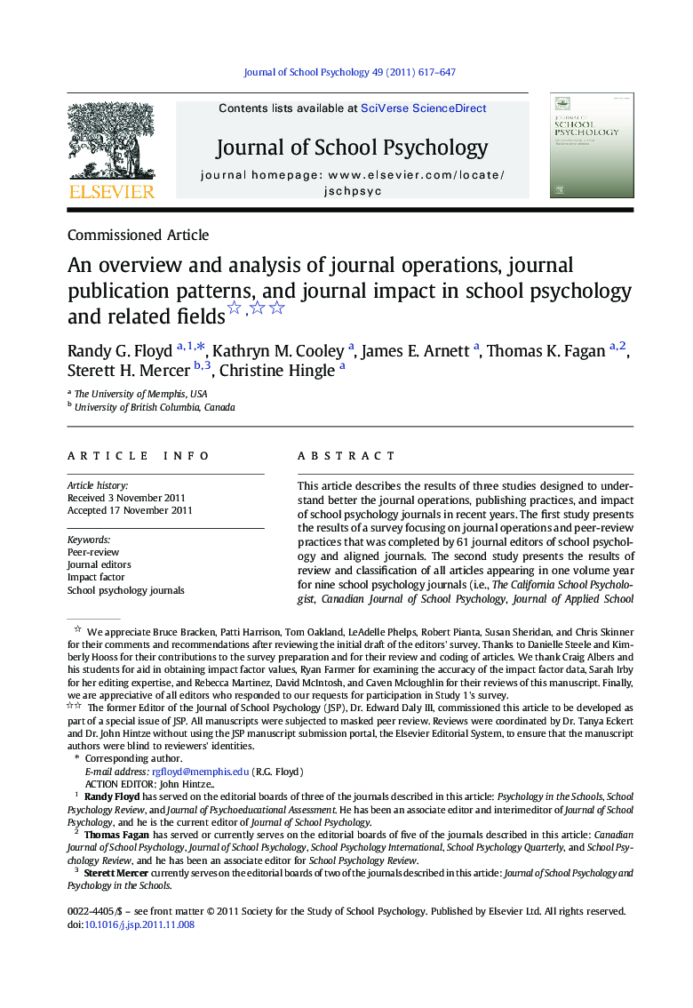 An overview and analysis of journal operations, journal publication patterns, and journal impact in school psychology and related fields 
