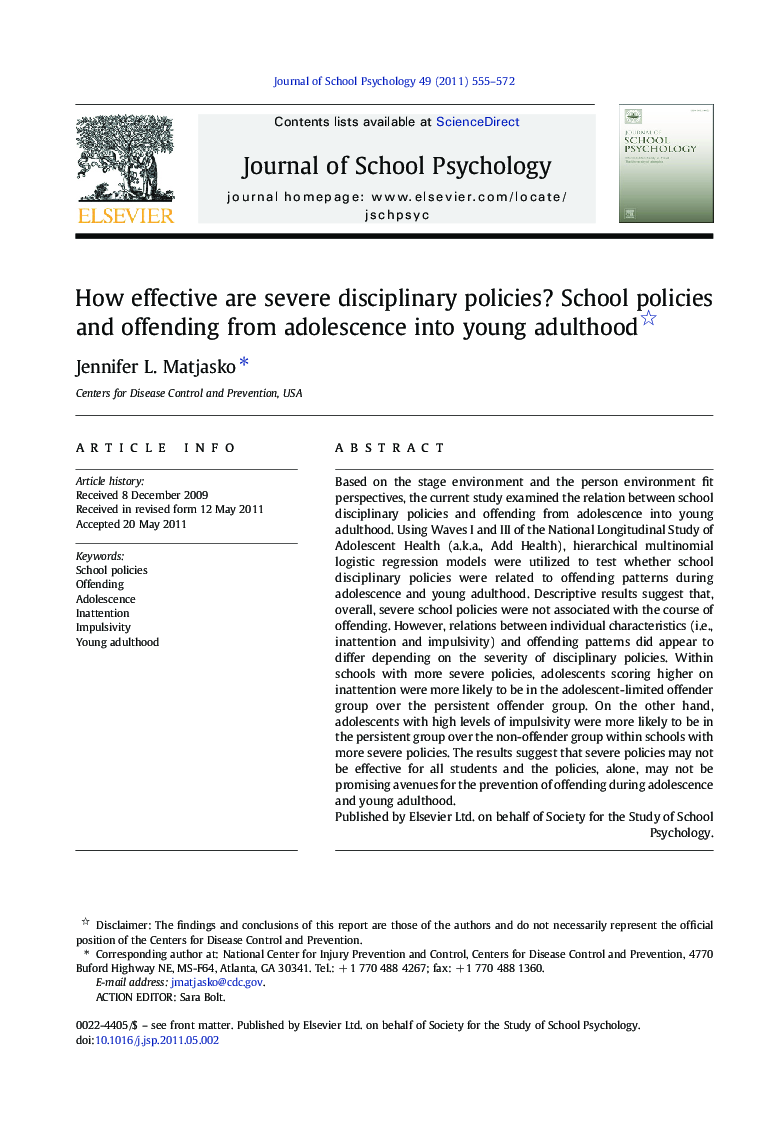 How effective are severe disciplinary policies? School policies and offending from adolescence into young adulthood 