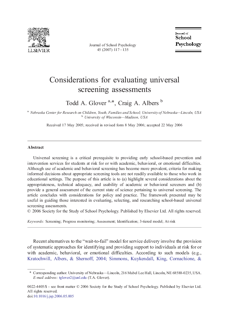 Considerations for evaluating universal screening assessments