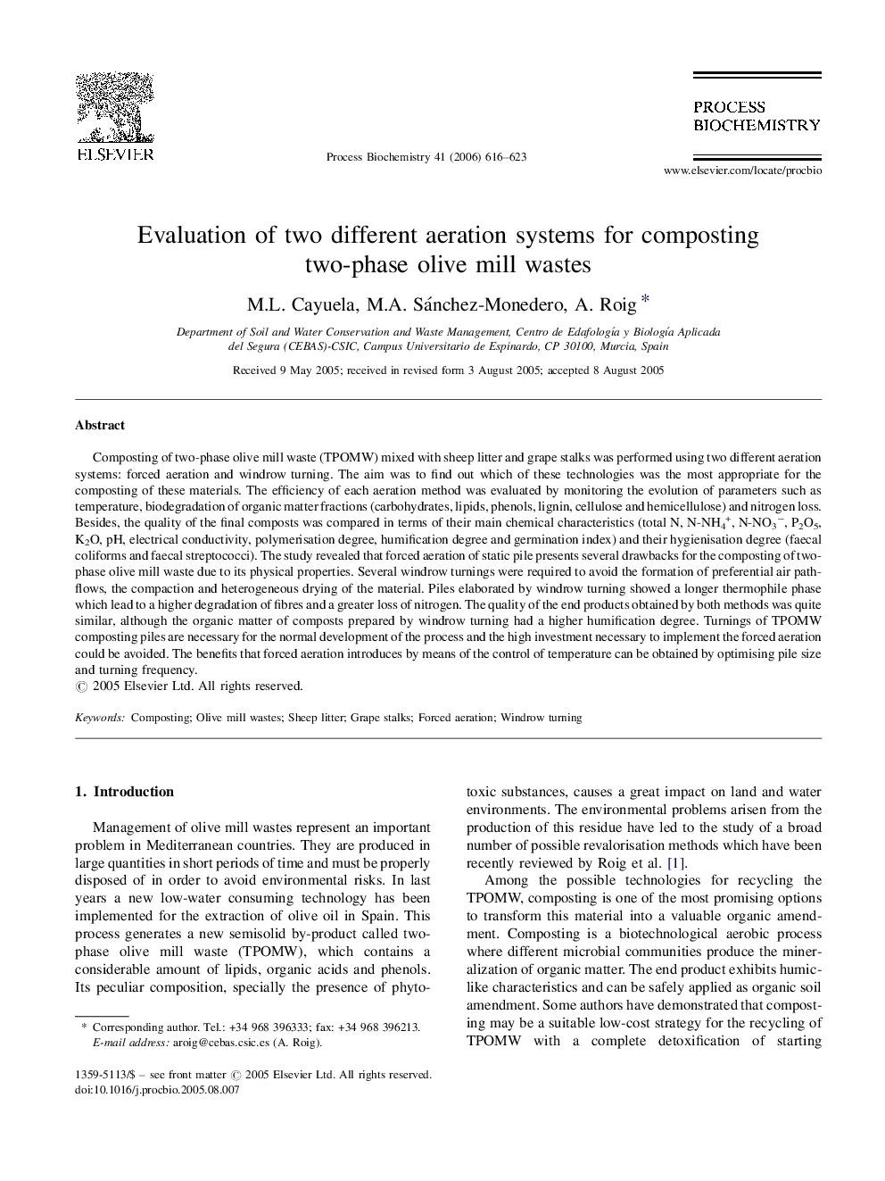 Evaluation of two different aeration systems for composting two-phase olive mill wastes