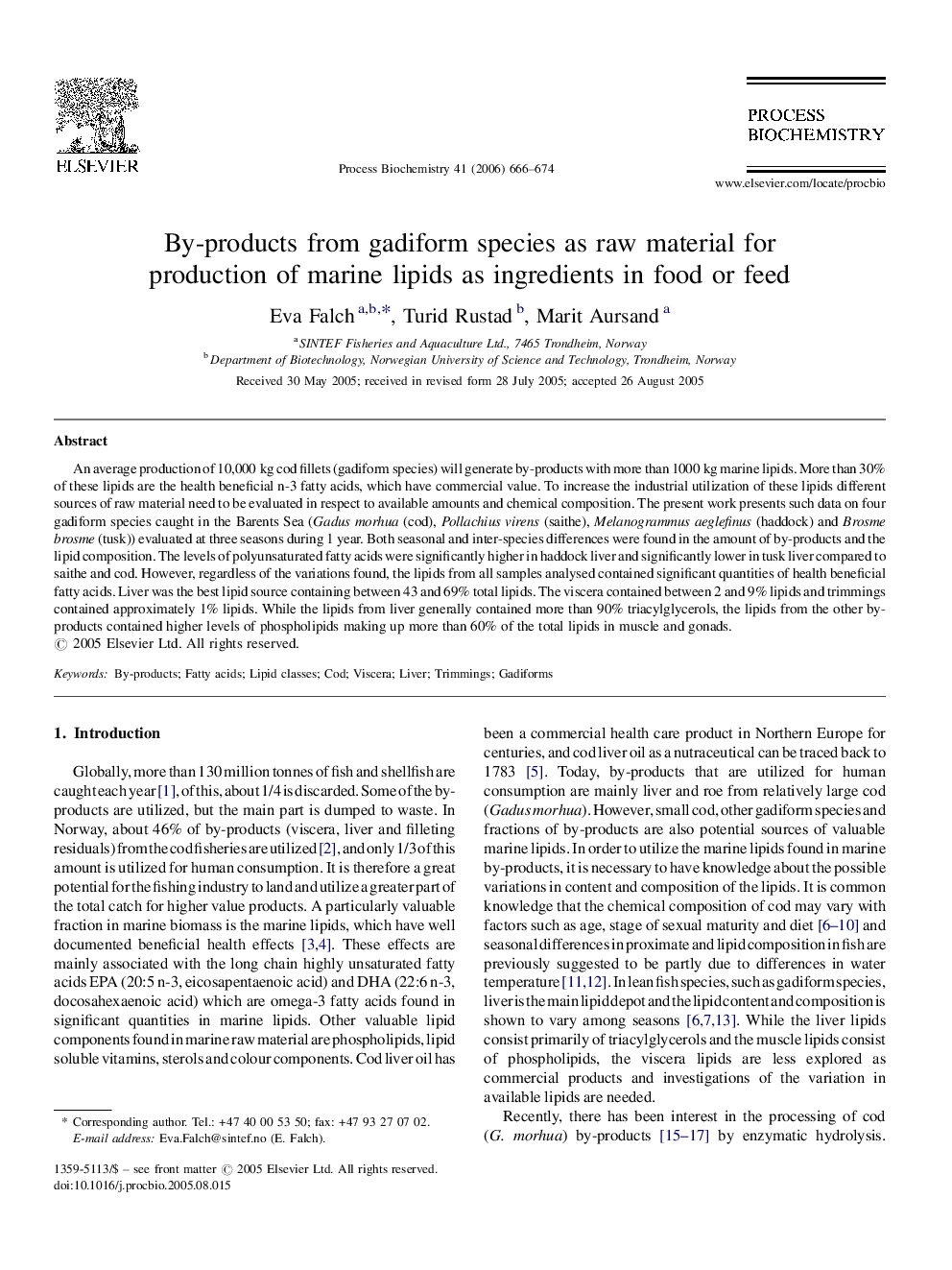 By-products from gadiform species as raw material for production of marine lipids as ingredients in food or feed