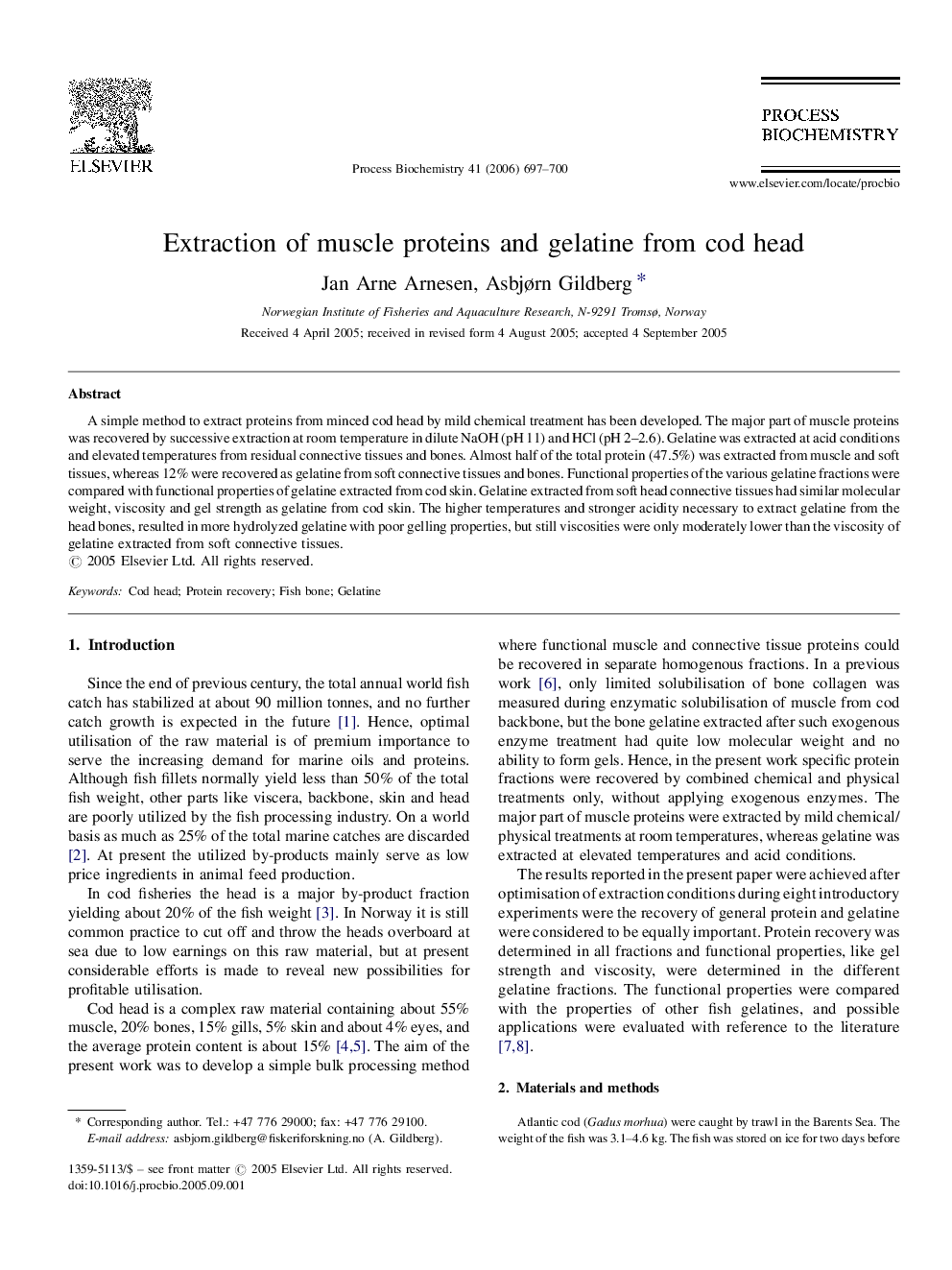 Extraction of muscle proteins and gelatine from cod head