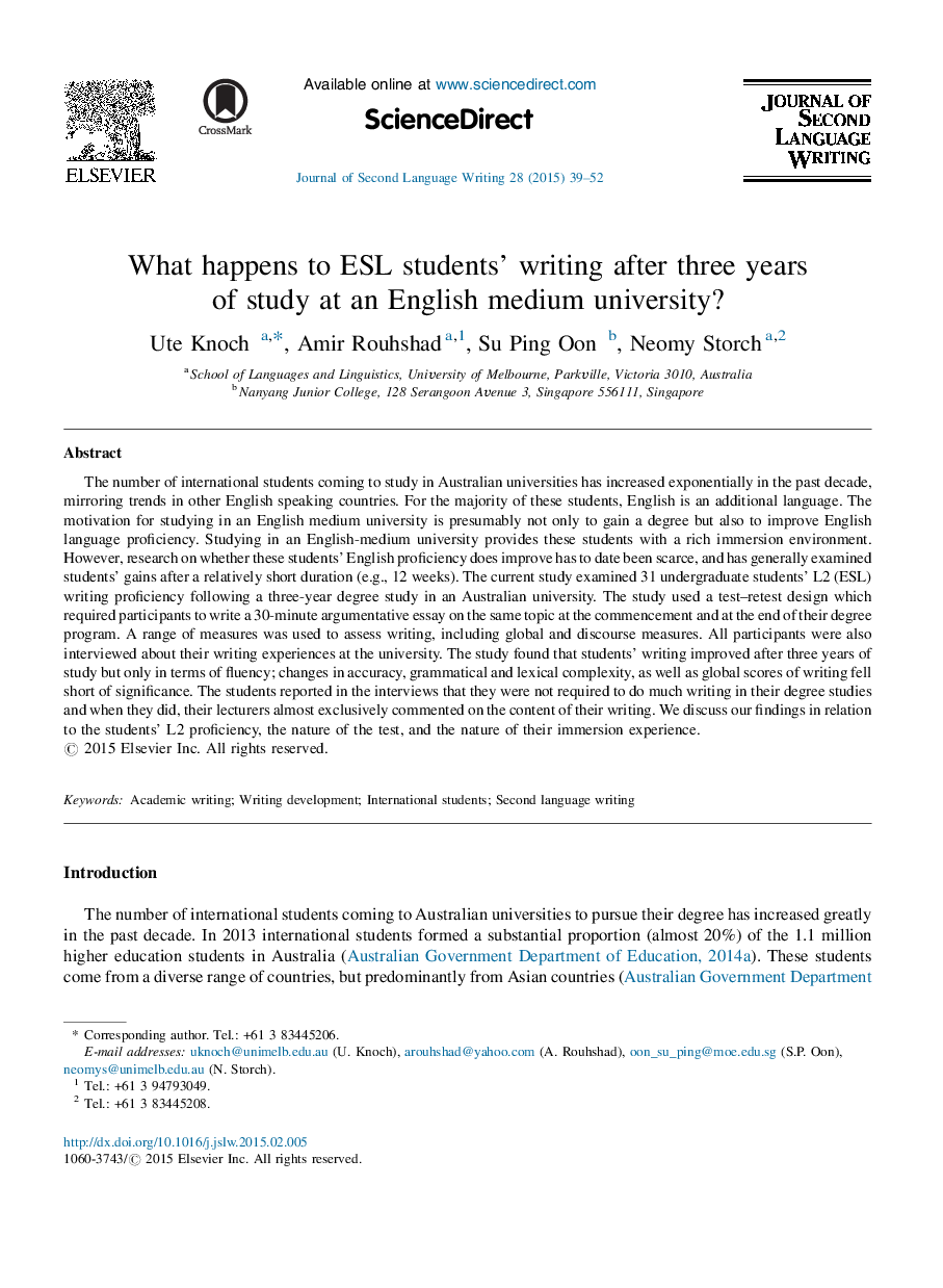 What happens to ESL students’ writing after three years of study at an English medium university?