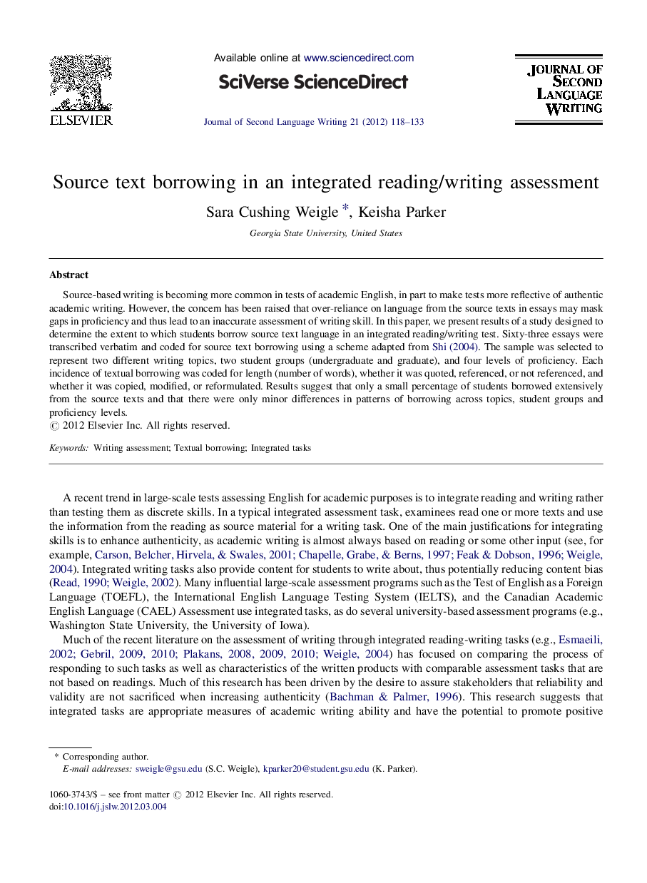 Source text borrowing in an integrated reading/writing assessment