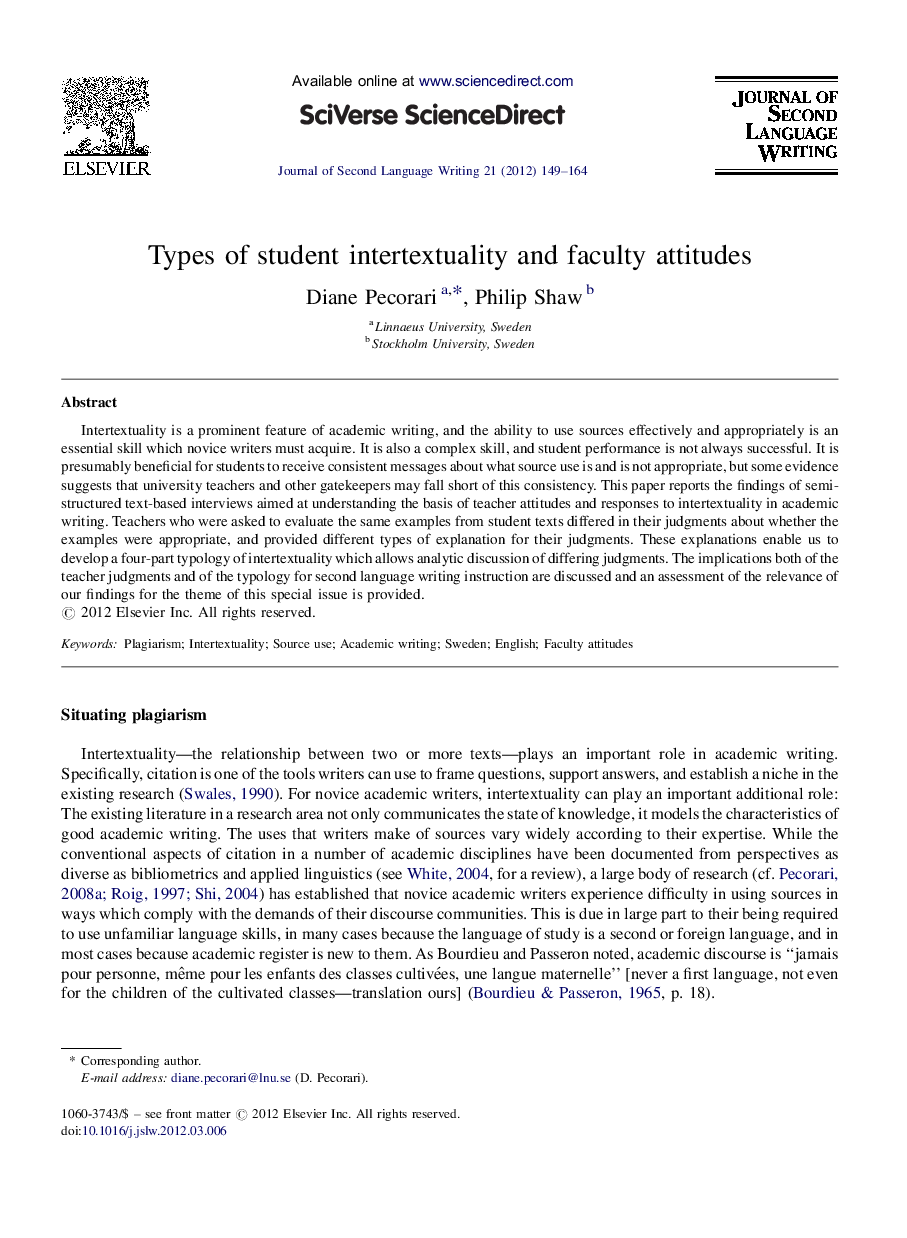 Types of student intertextuality and faculty attitudes