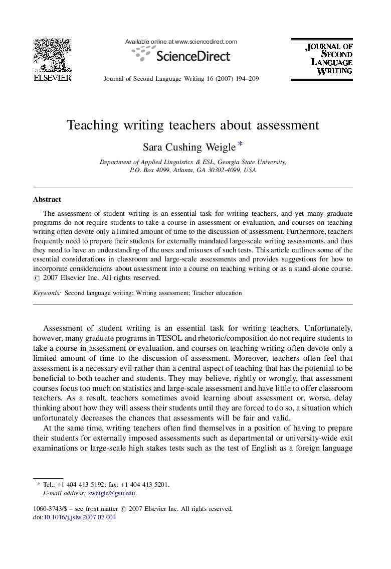 Teaching writing teachers about assessment