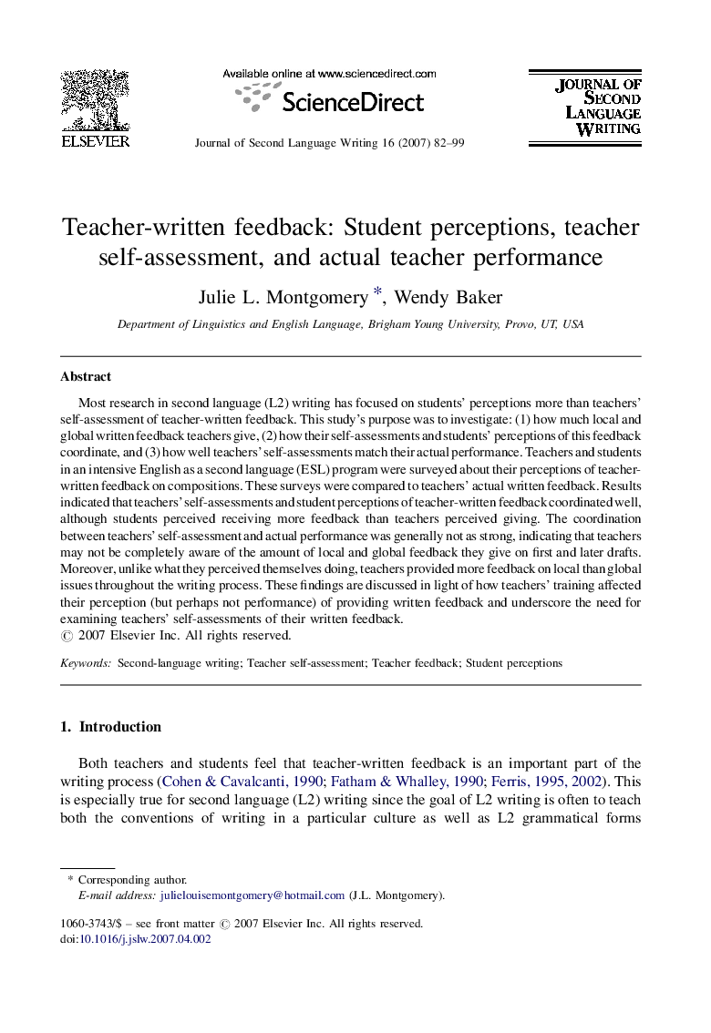 Teacher-written feedback: Student perceptions, teacher self-assessment, and actual teacher performance