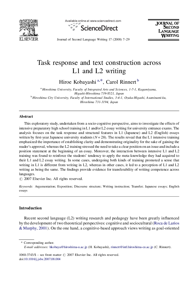 Task response and text construction across L1 and L2 writing