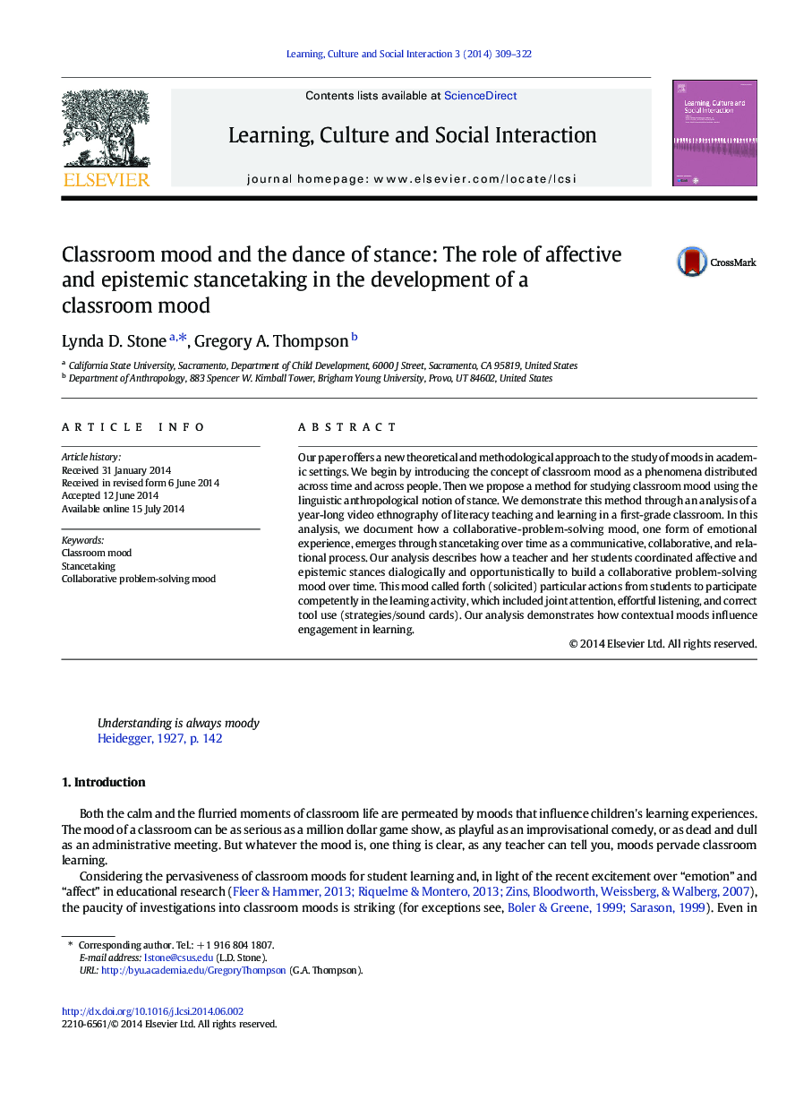 Classroom mood and the dance of stance: The role of affective and epistemic stancetaking in the development of a classroom mood