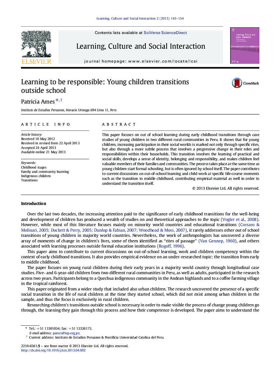 Learning to be responsible: Young children transitions outside school