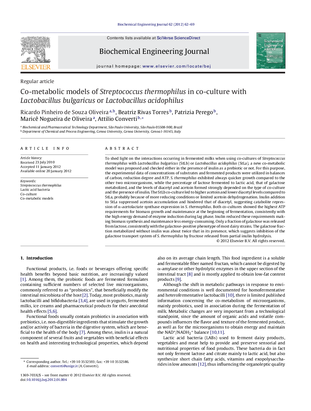عکس صفحه اول مقاله: Co-metabolic models of Streptococcus thermophilus in co-culture with Lactobacillus bulgaricus or Lactobacillus acidophilus Co-metabolic models of Streptococcus thermophilus in co-culture with Lactobacillus bulgaricus or Lactobacillus acidophilus