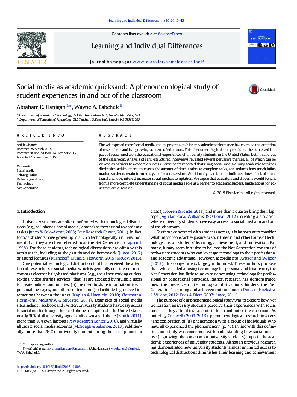 Social media as academic quicksand: A phenomenological study of student experiences in and out of the classroom