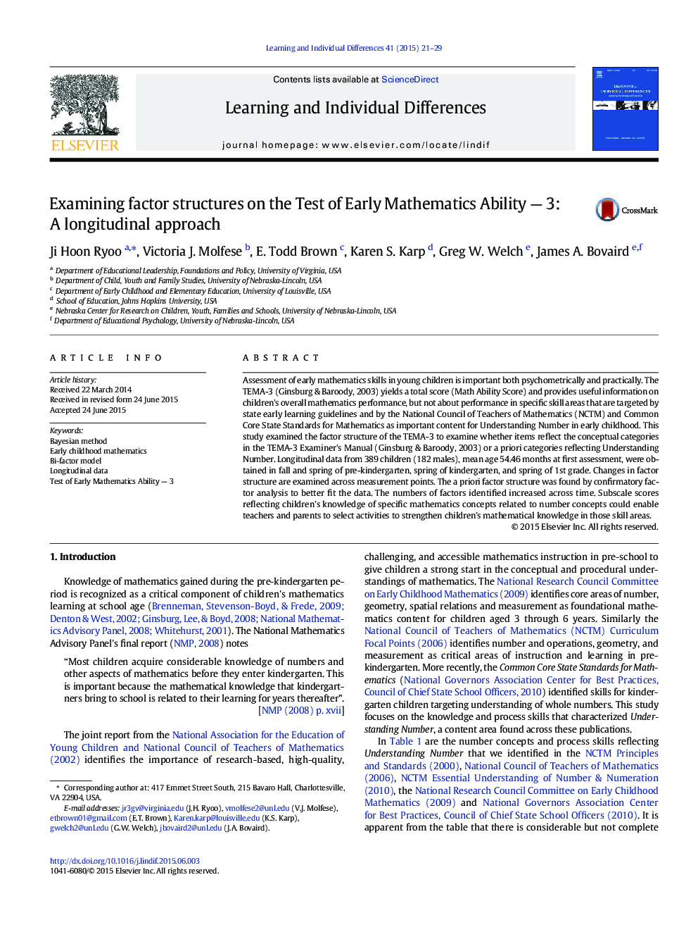 Examining factor structures on the Test of Early Mathematics Ability — 3: A longitudinal approach