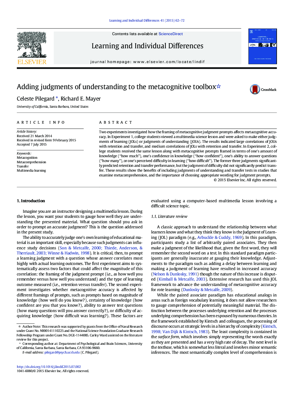 Adding judgments of understanding to the metacognitive toolbox 