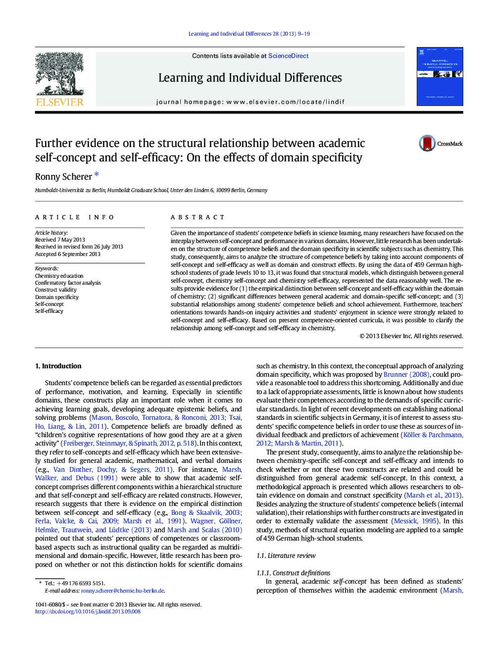 Further evidence on the structural relationship between academic self-concept and self-efficacy: On the effects of domain specificity