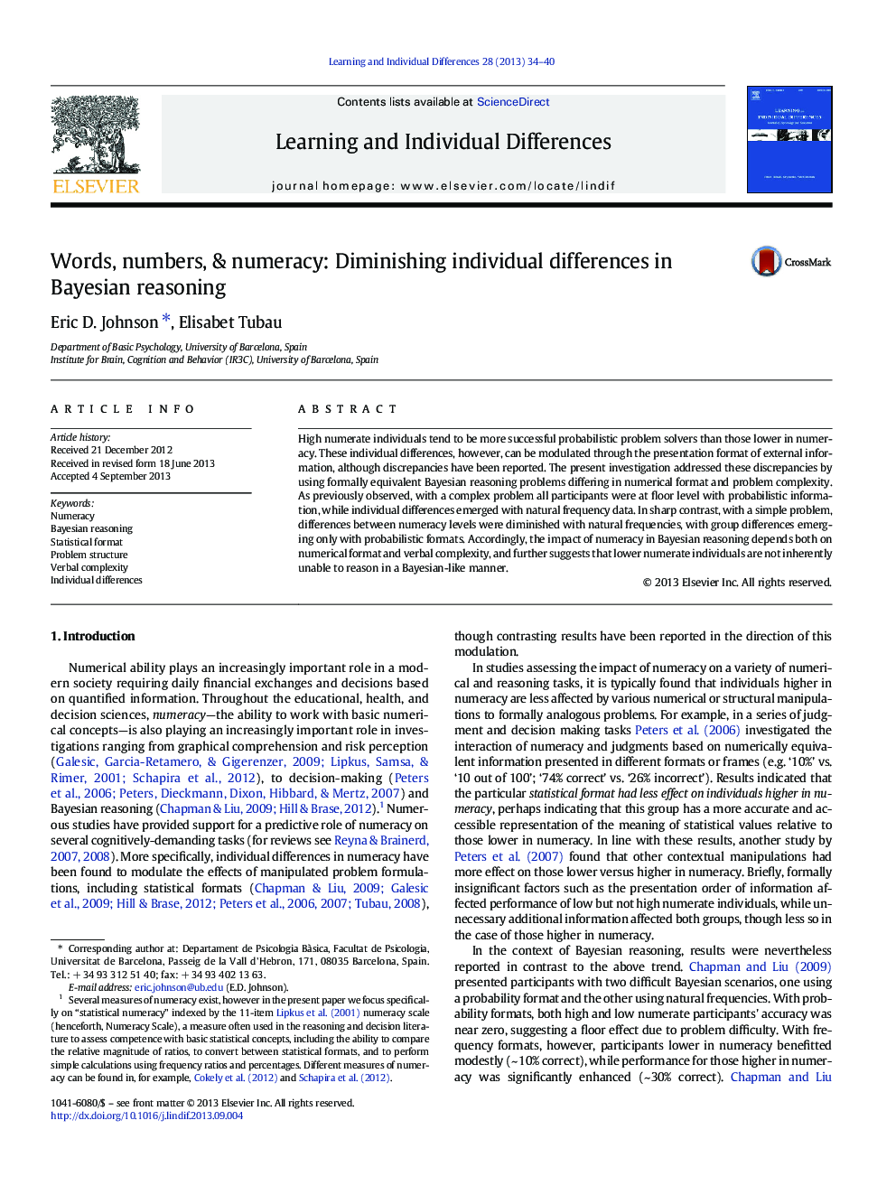 Words, numbers, & numeracy: Diminishing individual differences in Bayesian reasoning