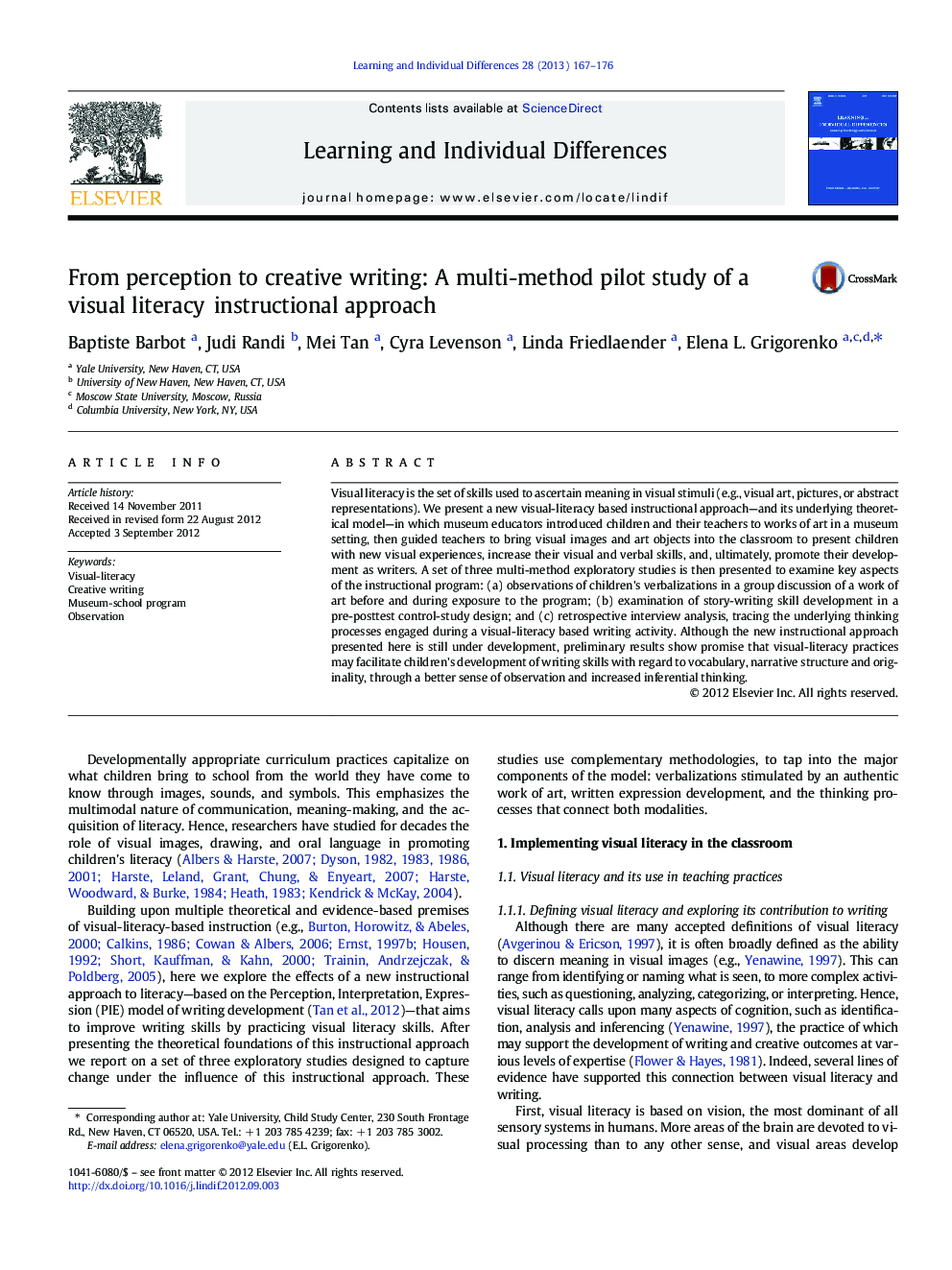 From perception to creative writing: A multi-method pilot study of a visual literacy instructional approach