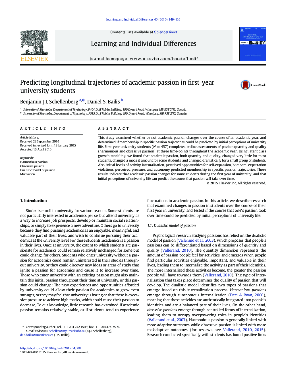 Predicting longitudinal trajectories of academic passion in first-year university students