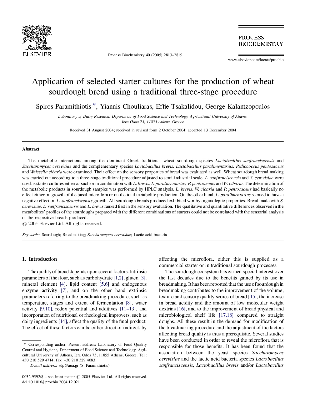 Application of selected starter cultures for the production of wheat sourdough bread using a traditional three-stage procedure