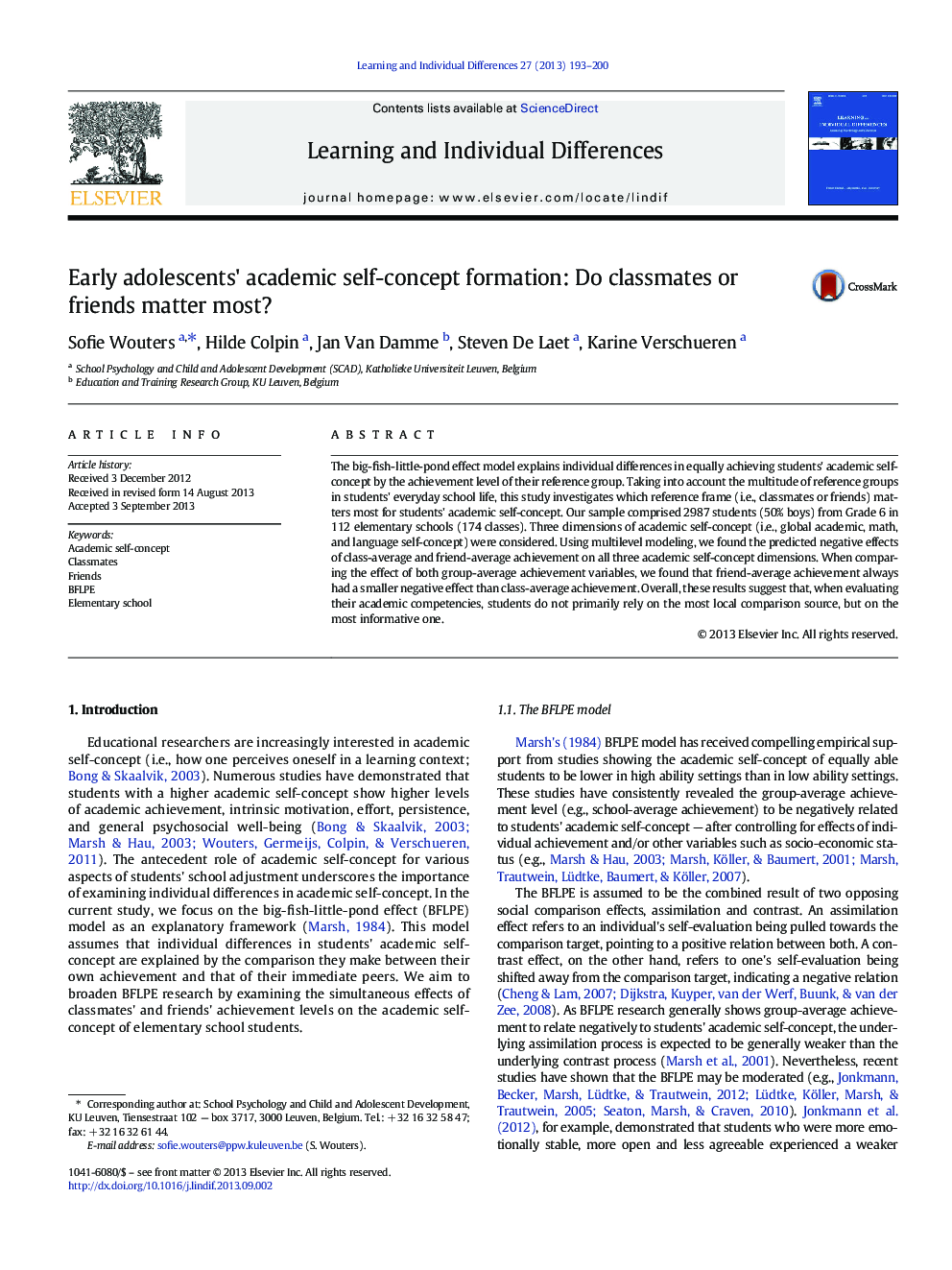 Early adolescents' academic self-concept formation: Do classmates or friends matter most?