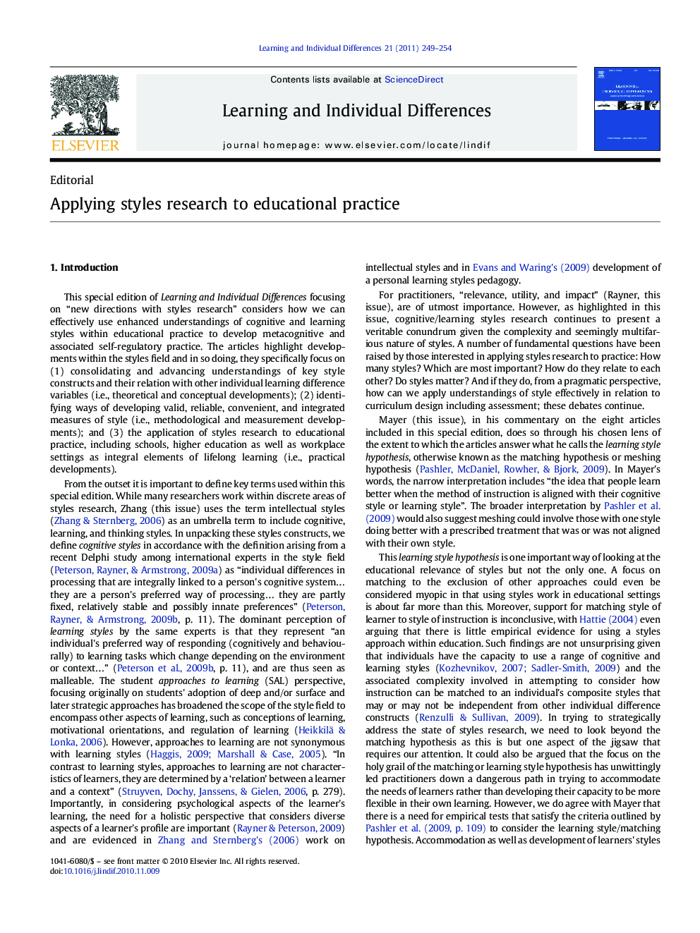 Applying styles research to educational practice