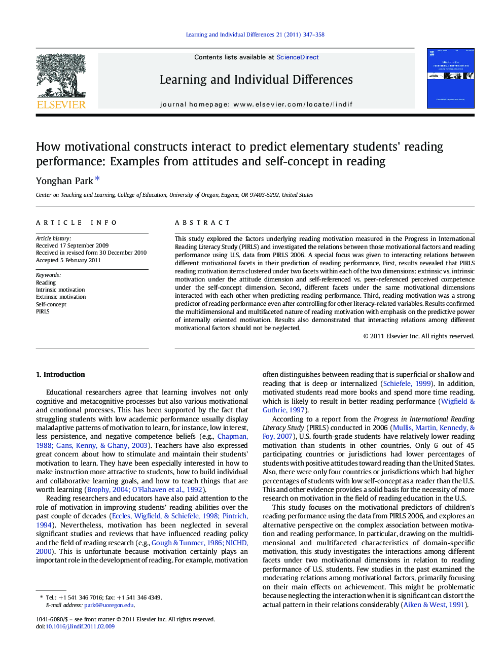 How motivational constructs interact to predict elementary students' reading performance: Examples from attitudes and self-concept in reading