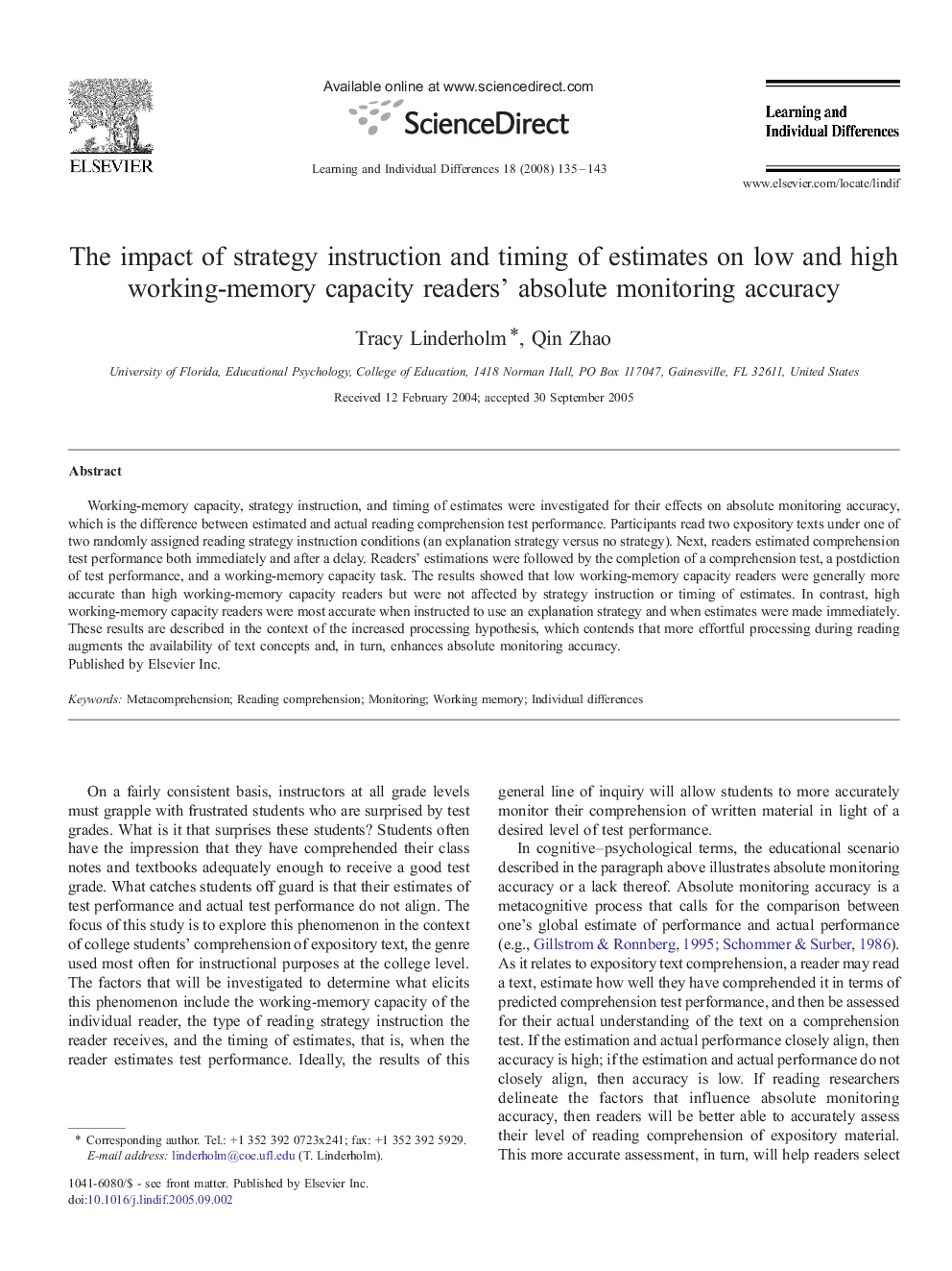 The impact of strategy instruction and timing of estimates on low and high working-memory capacity readers' absolute monitoring accuracy