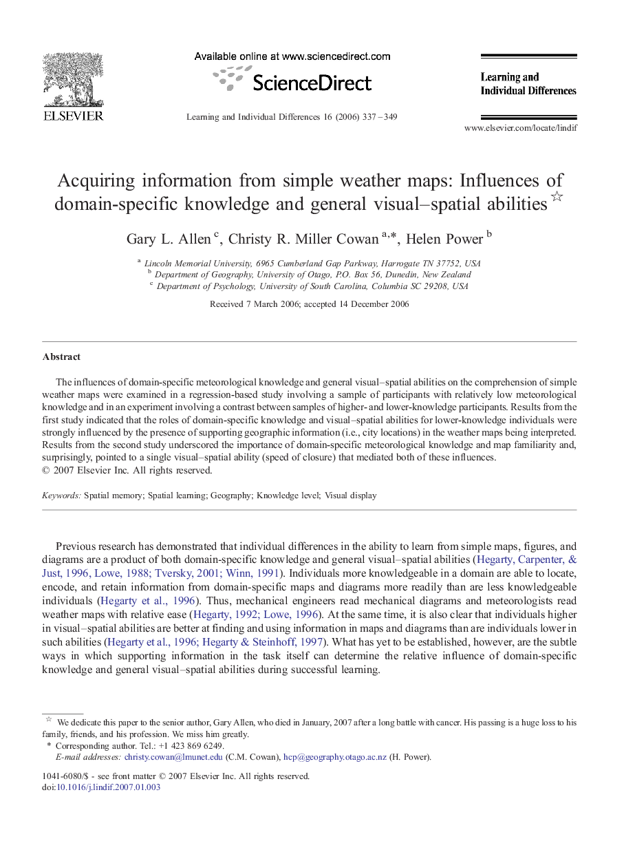 Acquiring information from simple weather maps: Influences of domain-specific knowledge and general visual–spatial abilities 