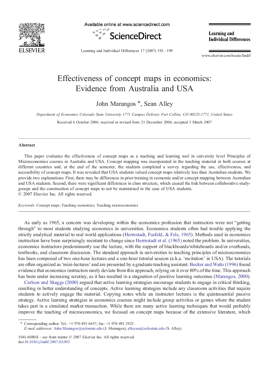 Effectiveness of concept maps in economics: Evidence from Australia and USA