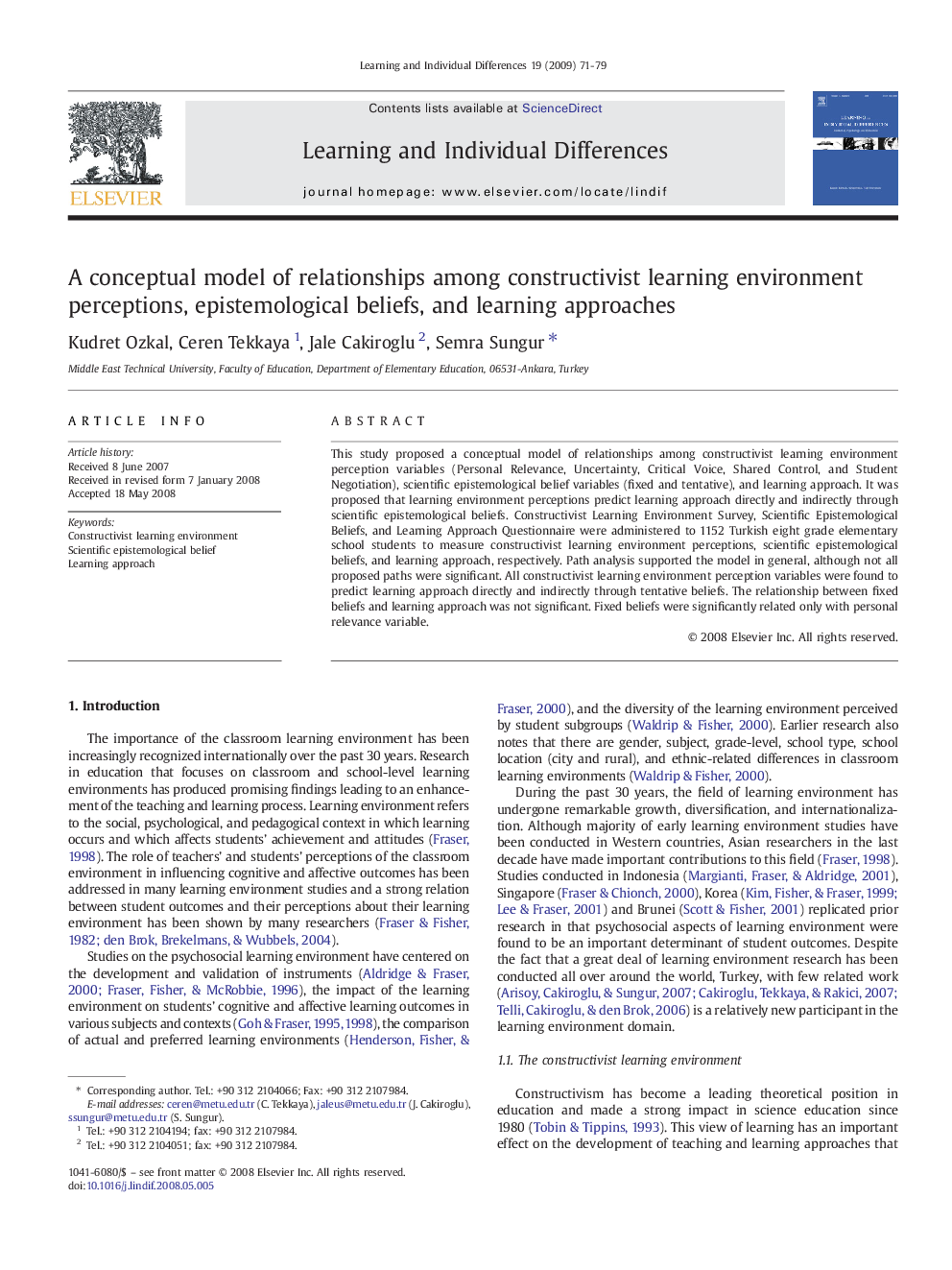 A conceptual model of relationships among constructivist learning environment perceptions, epistemological beliefs, and learning approaches