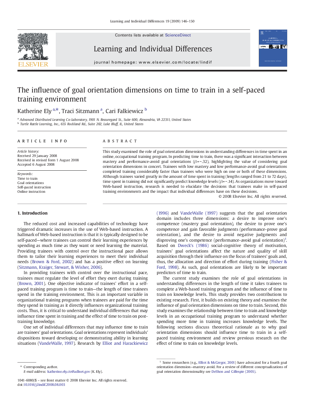 The influence of goal orientation dimensions on time to train in a self-paced training environment